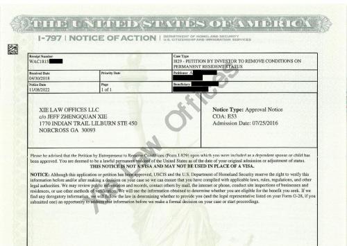 I829 PETITION BY INVESTOR TO REMOVE CONDITIONS ONPERMANENT RESIDENT STATUS